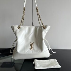 Yves Saint Laurent Ivory Quilted Tote with Gold Chain